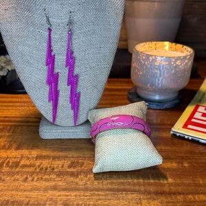 Pink Lightning Bolt Earrings and Enamel Bracelet Set (2 pc)
